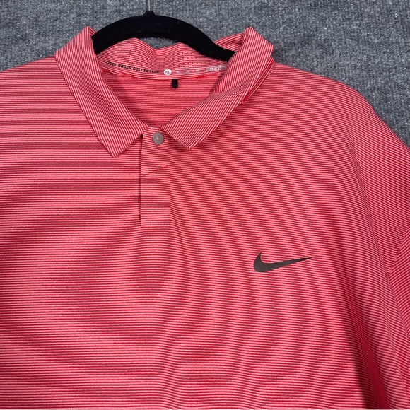 Nike Tiger Woods Collection Men's XL Snap Button Polo Golf Shirt Red Stripe - Picture 2 of 10